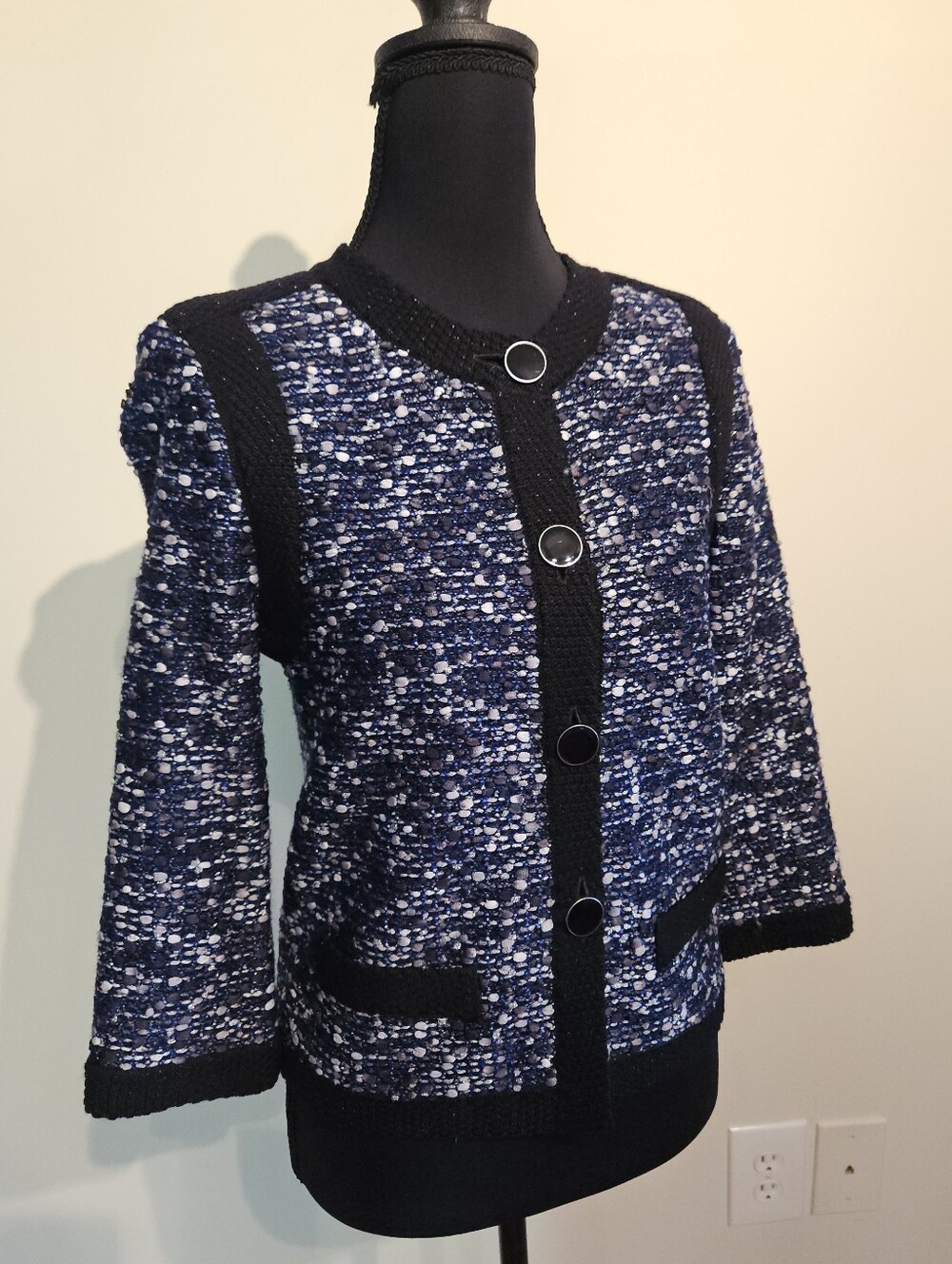 St. John Navy and Black Bouclé Knit Jacket
